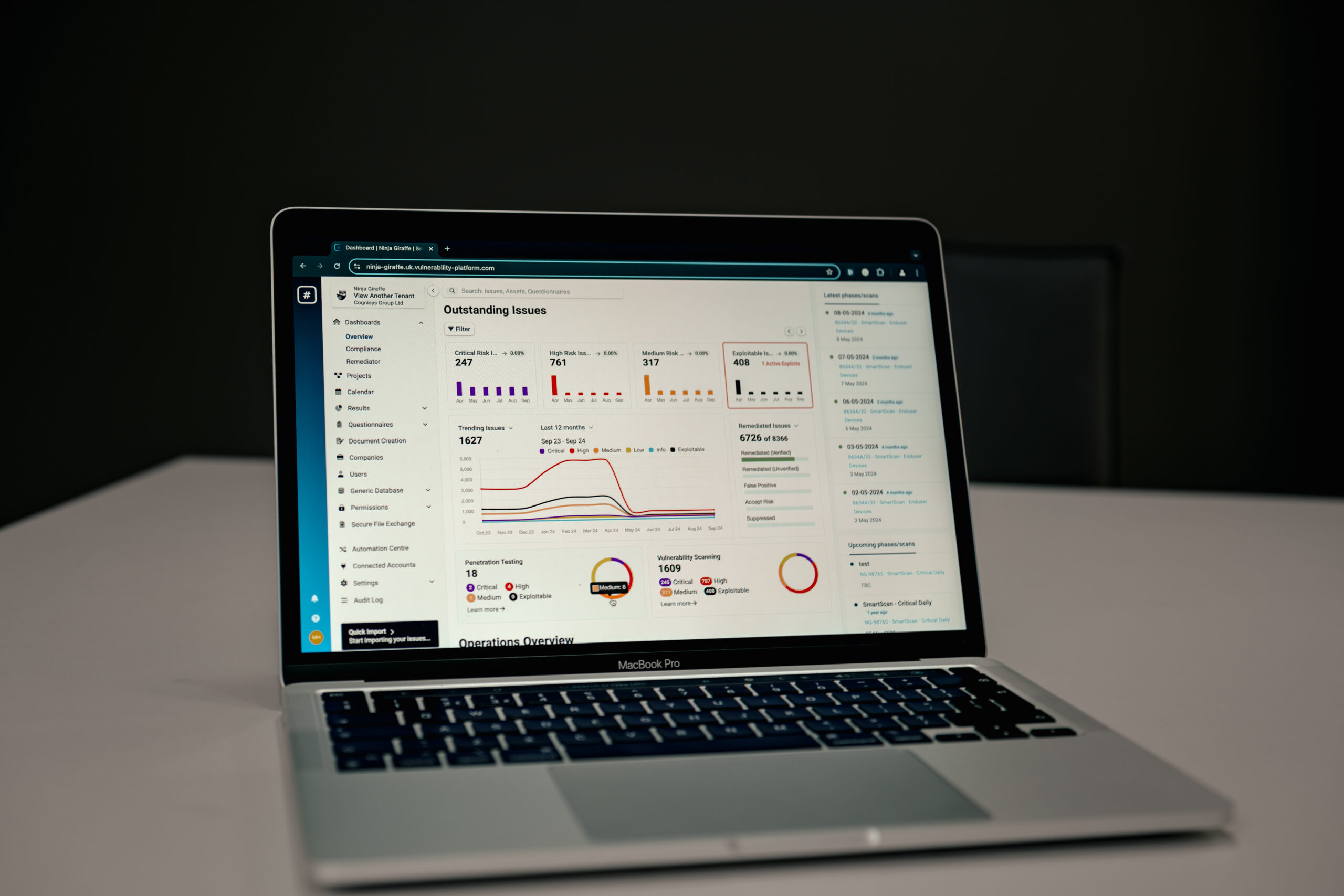 SmartScan vulnerability management service dashboard displaying all identified vulnerabilities